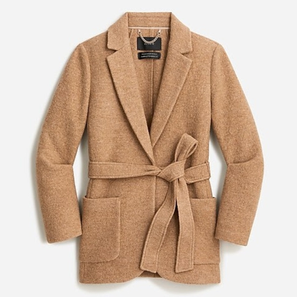 JCrew Wrap blazer-jacket in Italian boiled wool | Heather Camel